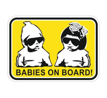 Наклейка "Babies on board (черные очки) цветная, 100*150