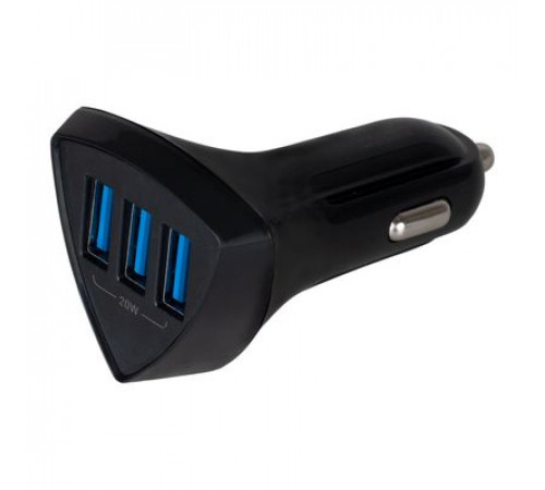 Зарядное устройство (адаптер) 12/24V 20W USBx3 (QC) треугольный SKYWAY черный