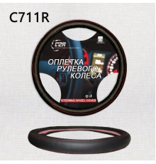 Оплетка на руль C2R  (черная) с красной строчкой экокожа C711RL 40 см