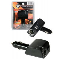 Разветвитель прикуривателя 1 гнездо+2USB, пред-ль, подсветка 12/24В 2100mA Nova Bright-fusion