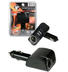 Разветвитель прикуривателя 1 гнездо+2USB, пред-ль, подсветка 12/24В 2100mA Nova Bright-fusion