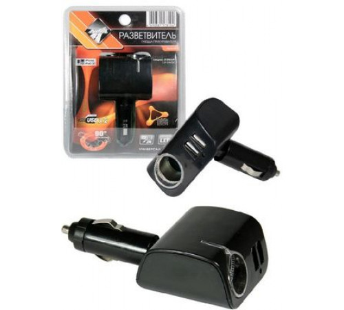 Разветвитель прикуривателя 1 гнездо+2USB, пред-ль, подсветка 12/24В 2100mA Nova Bright-fusion