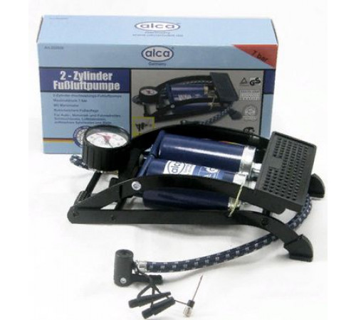 Насос ножной ALCA двухцилиндровый шланг 60 см,4 адаптера,объём 290мл