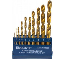 Набор спиральных сверл по металлу HSS TiN в пластиковом кейсе, d1.0-10.0 мм, 10 предметов / THORVIK