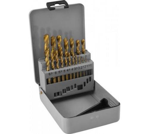 Набор спиральных сверл по металлу HSS TiN в металлическом кейсе, d1.0-10.0 мм, 19 предметов / THORVI