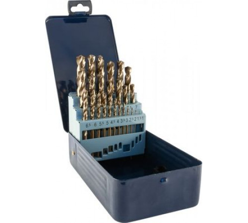 Набор спиральных сверл по металлу HSS Co в металлическом кейсе, d1.0-13.0 мм, 25 предметов / THORVIK