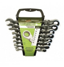 Набор ключей комб. трещоточных шарнирных 08 шт. (8,10,12,13,14,15,17,19мм) пластик. холдер ДТ