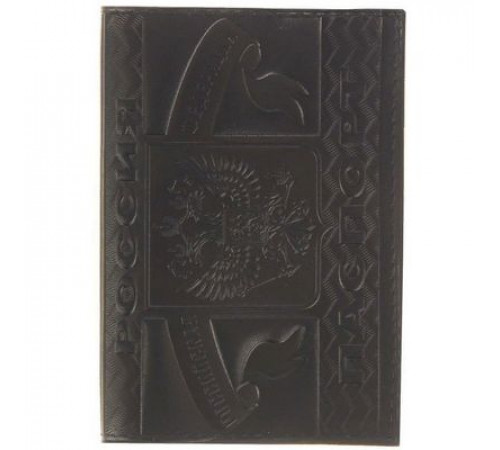 Обложка для паспорта GL-226 натуральная кожа с тиснением, черная ГЛАВДОР