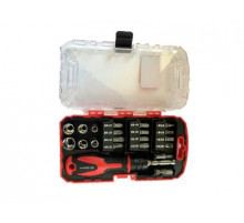 Набор головок и вставок(бит) 33пр. 1/4  с быстродействующей ручкой CrV, пласт коробка АВТОМTOOL