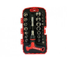 Набор головок и вставок(бит) 27пр. 1/4, Т-рукоятка с храповым механизмом CrV, пласт коробка АВТОМTOO