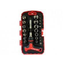 Набор головок и вставок(бит) 27пр. 1/4, Т-рукоятка с храповым механизмом CrV, пласт коробка АВТОМTOO