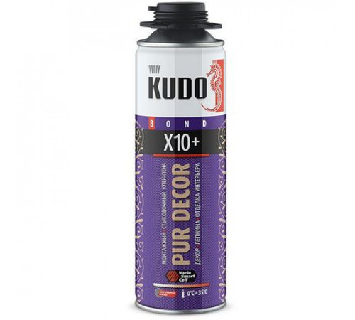 Клей-пена KUDO PUR DECOR X10+ монтажный и стыковочный под пистолет 650 мл