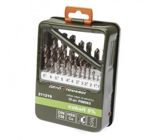 Набор сверл по металлу P6M5K5 19шт(d1.0-10.0 шаг 0.5мм) ДТ cobalt 5%