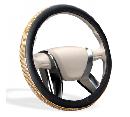 Оплетка на руль MONA LISA Infinity экокожа со стразами,цвет золото, размер M