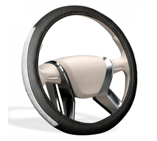 Оплетка на руль MONA LISA Sunshine экокожа со стразами,цвет серебро,размер M
