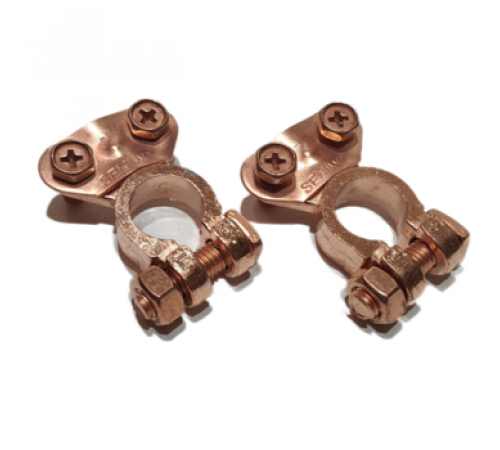 Клеммы АКБ медь (под зажим провода усиленной прижим. планкой посередине) к-т 2 шт TOPAUTO