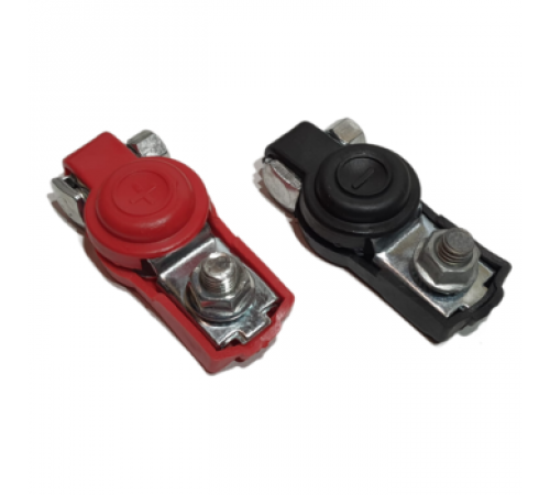 Клеммы АКБ цинк с защитными колпачками (под зажим провода с клеммой болтом М8 с конусной гайкой ключ