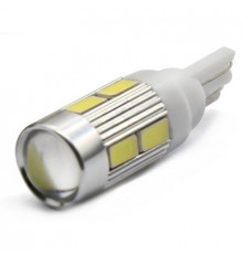 Светодиод W5W 12V 10SMD W2.1x9.5d (белый с линзой)  ДИАЛУЧ ЛДД003-10-W