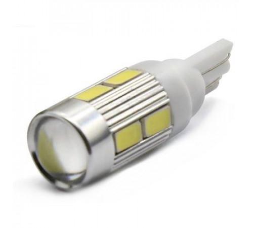 Светодиод W5W 12V 10SMD W2.1x9.5d (белый с линзой)  ДИАЛУЧ ЛДД003-10-W
