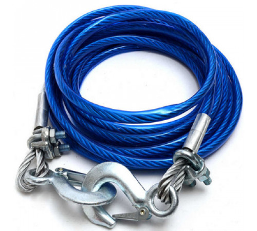 Трос стальной буксировочный в оплетке 6мм 2,5т, 2 крюка, 4 метра, пакет TOPAUTO