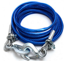 Трос стальной буксировочный в оплетке 10мм 5т, 2 крюка, 4 метра, пакет TOPAUTO