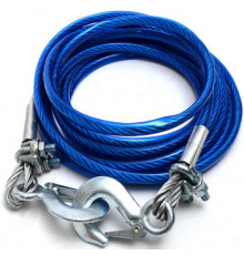 Трос стальной буксировочный в оплетке 10мм 5т, 2 крюка, 4 метра, пакет TOPAUTO