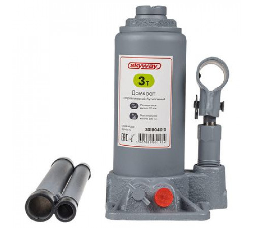 Домкрат гидравлический бутылочный SKYWAY с клапаном  3т h 175-345мм в коробке+сумка