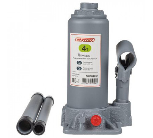 Домкрат гидравлический бутылочный SKYWAY с клапаном  4т h 180-350мм в коробке+сумка