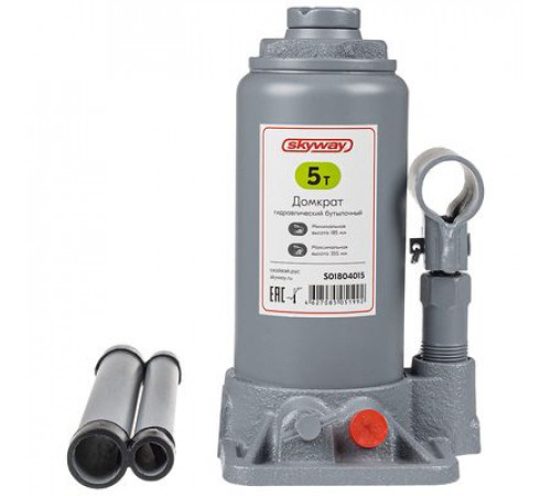 Домкрат гидравлический бутылочный SKYWAY с клапаном  5т h 185-355мм в коробке+сумка