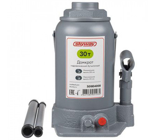 Домкрат гидравлический бутылочный SKYWAY с клапаном 30т h 255-415мм в коробке+сумка
