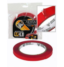 Скотч двусторонний Nova Bright  6мм х 5м красный+прозрачный(акрил основа)