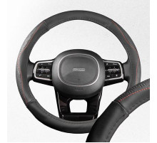 Оплетка экокожа M (37-39 см) SKYWAY Design Art-1 Черная, красная строчка