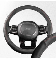 Оплетка экокожа M (37-39 см) SKYWAY Design Art-1 Черная, красная строчка