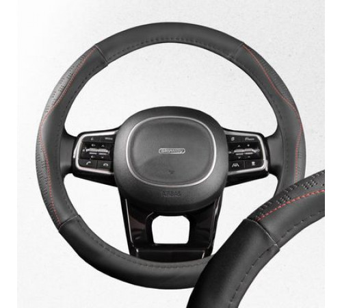 Оплетка экокожа M (37-39 см) SKYWAY Design Art-1 Черная, красная строчка