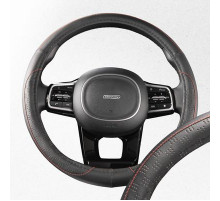 Оплетка экокожа M (37-39 см) SKYWAY Design Art-3 Черная, красная строчка