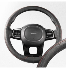 Оплетка экокожа M (37-39 см) SKYWAY Design Art-3 Черная, красная строчка