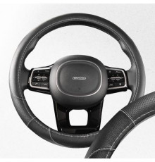 Оплетка экокожа M (37-39 см) SKYWAY Design Art-4 Черная, белая строчка