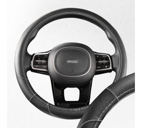 Оплетка экокожа M (37-39 см) SKYWAY Design Art-4 Черная, белая строчка