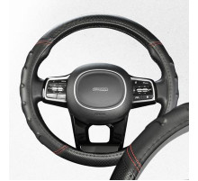 Оплетка экокожа M (37-39 см) SKYWAY Design Carbon-2 Черная, красная строчка