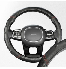 Оплетка экокожа M (37-39 см) SKYWAY Design Carbon-2 Черная, красная строчка