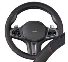 Оплетка экокожа M (37-39 см) SKYWAY Design Combo-15 Черная, красная строчка