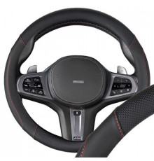 Оплетка экокожа M (37-39 см) SKYWAY Design Combo-15 Черная, красная строчка