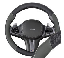 Оплетка экокожа M (37-39 см) SKYWAY Design Combo-15 Черная/серая, серая строчка