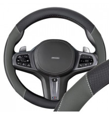 Оплетка экокожа M (37-39 см) SKYWAY Design Combo-15 Черная/серая, серая строчка