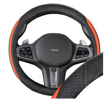 Оплетка экокожа M (37-39 см) SKYWAY Design Combo-16 Черная/красная, красная строчка