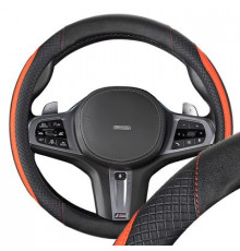 Оплетка экокожа M (37-39 см) SKYWAY Design Combo-16 Черная/красная, красная строчка