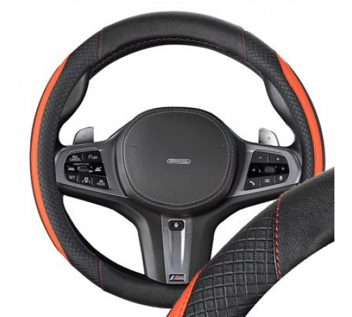 Оплетка экокожа M (37-39 см) SKYWAY Design Combo-16 Черная/красная, красная строчка