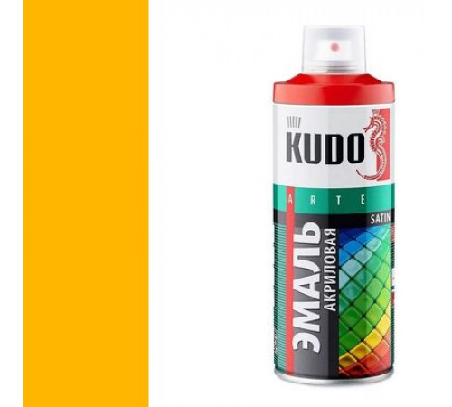 Краска универсальная акриловая ярко-жёлтая полуматовая satin RAL 1023 KUDO аэрозоль 520мл.