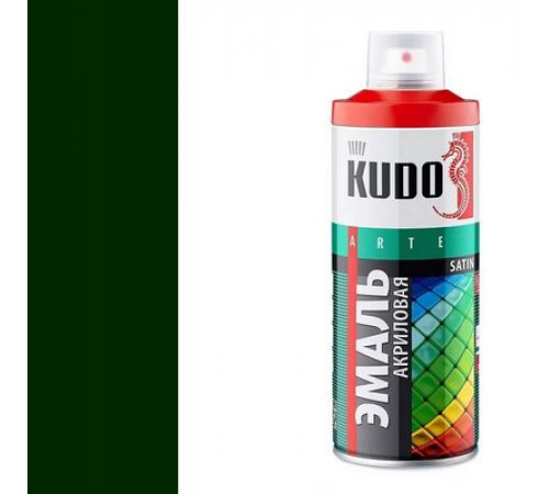 Краска универсальная акриловая темно-зеленая полуматовая satin RAL 6005 KUDO аэрозоль 520мл.