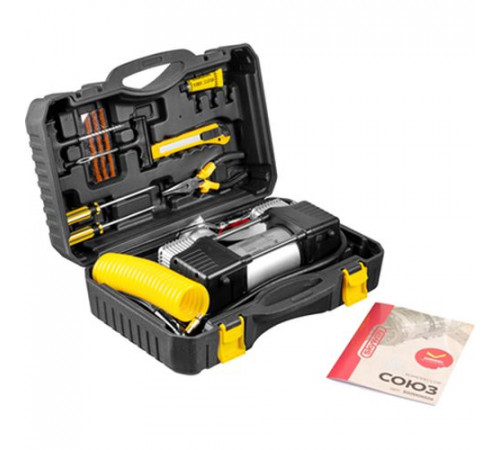 Компрессор металлический SKYWAY СОЮЗ 60л/мин 2х поршневой с крокодилами 10 АТМ, в кейсе